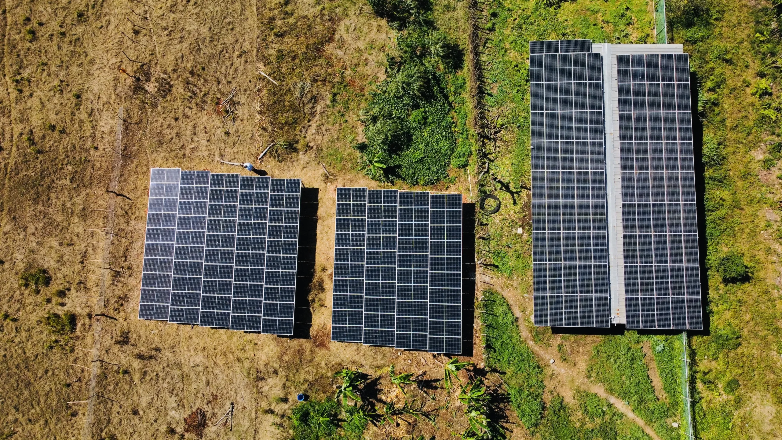 Off-Grid solar system with solar panels installed in an isolated area